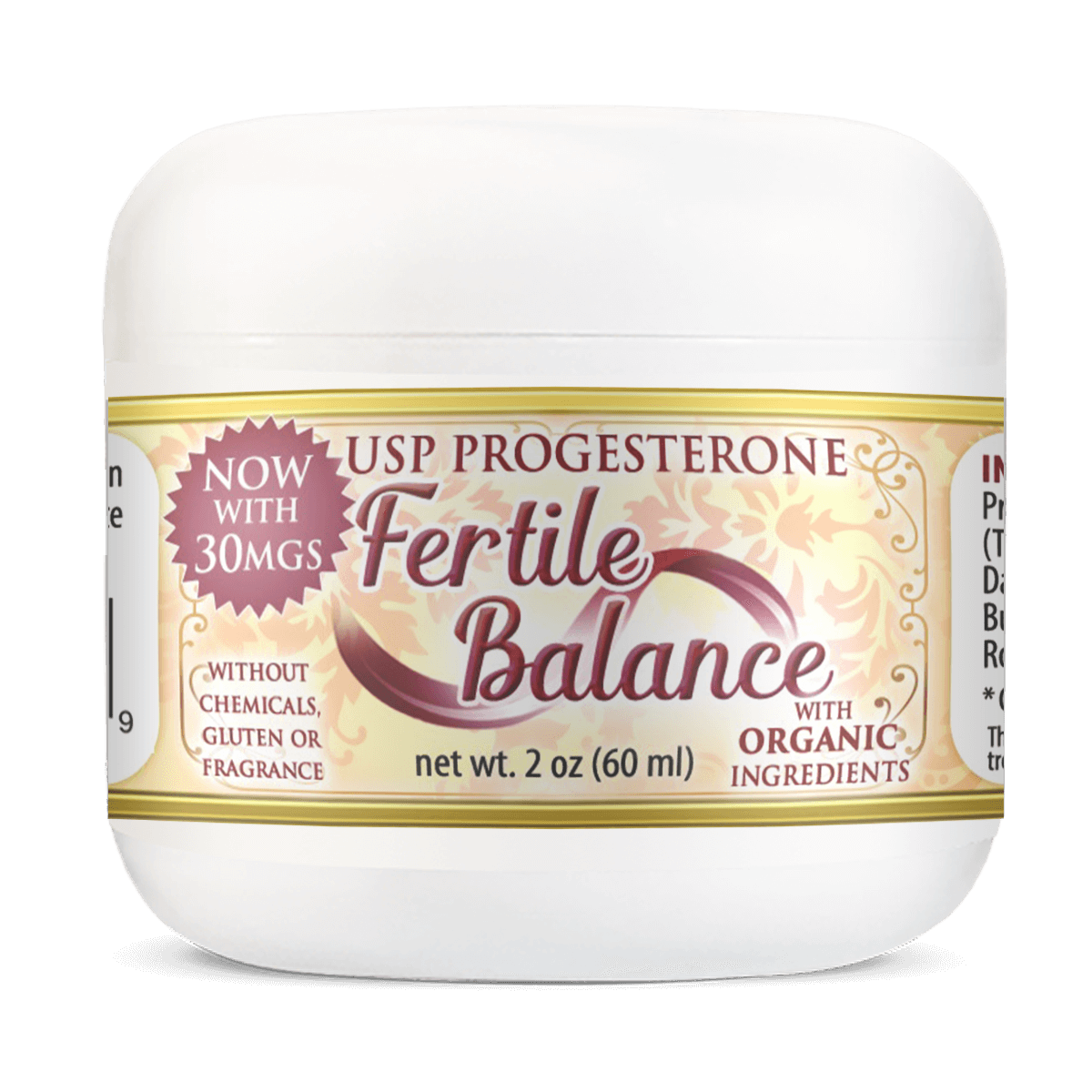 Fertile Balance Organic USP Progesterone Cream 2oz Jar For Hormone Boost Fertility
